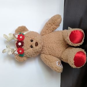 Build A Bear Timeless Teddy Red Paw Medium Brown w/ Christmas antler headband
